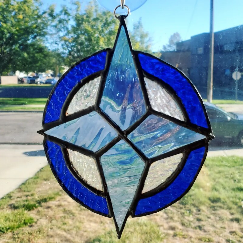 Blue Star in a Circle, Stained Glass, Copper Foil with Black